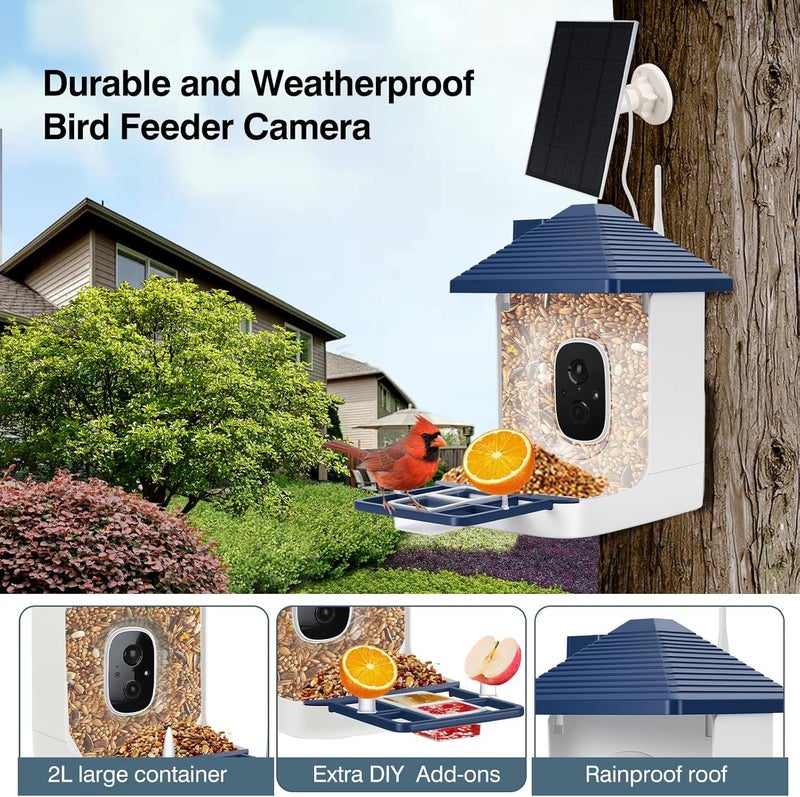 Aprilmin Smart Bird Feeder with Camera,AI Identify Species,Bird House with Solar Powered,Instant Arrival Alerts,2K HD Capture Video Live View,Gift for Birds Lover (Indigo Blue) - Image 4